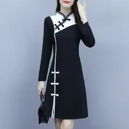 Ethnic Clothing Black 2023 Slim Qipao Women Long Sleeve Chinese Dress Hanfu Cheongsam Vintage Robe Orientale Traditional Vestido Chino