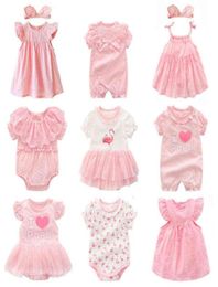 New born baby girl clothesdresses summer pink princess little girls clothing sets for birthday party 0 3 months robe bebe fille G8148043