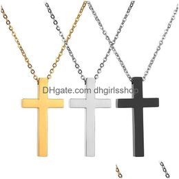 Pendant Necklaces Stainless Steel Cross Men Relin Faith Crucifix Charm Decoration Chain For Women Jewellery Gift Drop Delivery Pendants Dhz7O