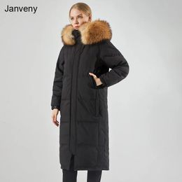 Jackets Janveny 2022 Winter Real Raccoon Fox Fur Hooded Puffer Feather Down Coat Women Xlong 90% Duck Down Jacket Female Parkas