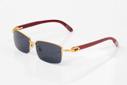 Luxury Brand Carti Glasses Designer Sunglasses Rimless Golden Half Frame Carvings Wooden Bamboo Legs Fashion Buffalo Horn Natural Sun glasse
