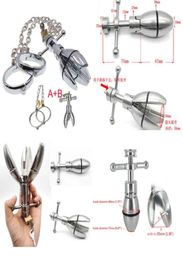 Nxy Anal Toys Stainless Steel Chastity Dilator Anus Butt Plug Expander with Metal Handcuffs Wrist Cuffs Bdsm Bondage Chain Slave S4685034