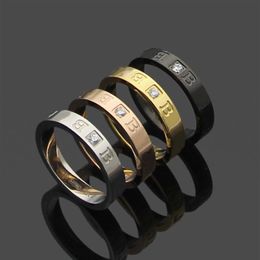 Europe America Fashion Style Men Lady Women Titanium Steel Engraved B Initials Single Diamond Rings US6-US9 4 Color304K