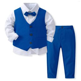 Clothing Sets Wedding Attire Outfit Clothes Suit For Ring Bearer Boy Outfits Boy's Gentleman Tuxedo Vest Bowtie Shirt Pants Kid Costume