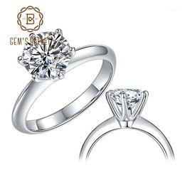 GEM'S BALLET 925 Sterling Silver Moissanite Ring 1ct 2ct 3ct Round Moissanite Diamond Solitaire Engagement Rings For Women1216F