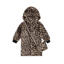 Jackets Pudcoco Kids Girls Fleece Hoodies Jacket Leopard Hooded Long Sleeve Plush Coat Fall Winter Clothes Outerwear With Bag 3-7T