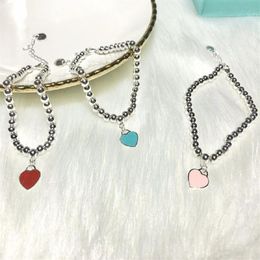 Designer Love Charm Bracelets Sterling Silver Blue Pink Red Heart Bracelet Party Jewelry Accessories Gift for Girlfriend Without B2899
