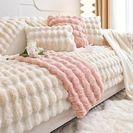 Warm Velvet Sofa Cover Imitation Rabbit Fur Pad Thick Plush Mat Cushion For Winter Covers Living Room 231229