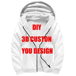 DIY Accept Custom Design Drop and Wholesale 3D Printing Fleece Zipper Hoodies Unisex Thick Warm Coat 231229