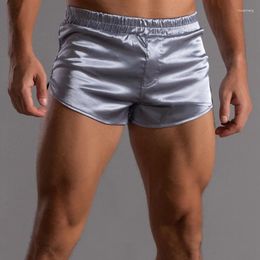 Men's Shorts Casual Men Bright Solid 2023 Elastic Mid Waist Satin Trousers Sports Sweatpants Male Loose Jogger Pants Sleepwear