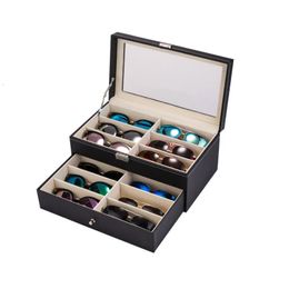 Portable Glasses Organiser Multislot Eyeglasses Storage Display Travel Folding Sunglasses PU Leather Case 231229