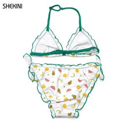 set SHEKINI Girls Halter Triangle Bikini Ruffled Trim Bottom Cute Two Piece Swimsuits Children Beach Bathing Suits Teen Swimwear