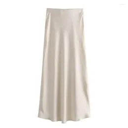 Skirts Elegant Commuting Skirt High Waist Satin Maxi For Women A-line Slim Fit Formal Party Prom With Soft