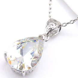 10Pcs Luckyshine Excellent Shine Water Drop White Topaz Gemstone Silver Plated Pendants Necklaces For Holiday Wedding Party284C