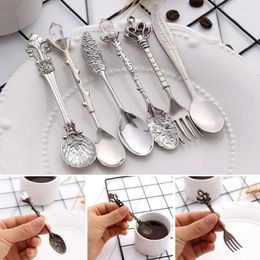 Spoons Gold Carved Style Tool Teaspoon Royal Dessert Vintage Coffee Fork Cutlery 6pcs Set Fruit Mini Metal Kitchen