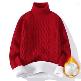 Men's Sweaters 2024 Autumn Winter Mens Fleece Turtleneck Sweater Men Knitting Pullovers Knitted Red Warm Jumper Casual