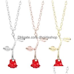 Pendant Necklaces Romantic Red Rose Necklace Designer Women Jewellery Valentines Day Gift For Girlfriend Party Decoration Accessories Dhj9T