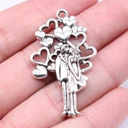 Charms WYSIWYG 5pcs 45x26mm Lyweds Couples Hearts Antique Silver Colour For DIY Jewellery Making Zinc Alloy