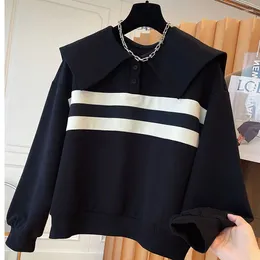 Women's Hoodies Autumn/Winter Fashion Korean Edition Doll Polo With Thickened Design And Contrast Colour Loose Large Sleeve Sweater