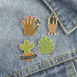 European Cartoon Potted Plant Brooches Enamel Alloy Cactus Aloe Leaf Pins For Unisex Children Clothing Cowboy Badge Accessories Wh292z