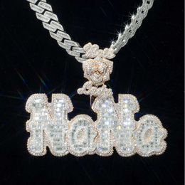 Hiphop Jewellery Sterling Sier Custom Letter Iced Out VVS Baguette Moissanite Pendant Necklace