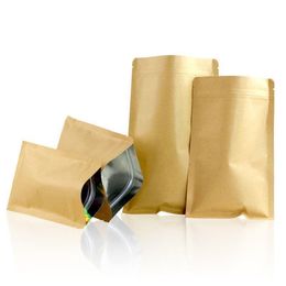 100pcs resealable kraft brown flat bottom packaging bags eco-friendly food storage packing zip lock pouches anti-moisture Aluminium foil Rbkh