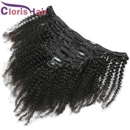 Extensions Stainless Clip Ins Afro Kinky Curly Extension 8pcs/set 120g Malaysian Virgin Human Hair Curls Clip In On Extensions Natural Black