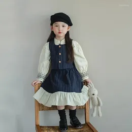 Clothing Sets Childrens Girls Cuffs Contrasting Colors Stripe Vest Autumn Season Shirt Versatile Three Piece Set Skirt Button