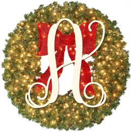 Decorative Flowers Pre Lit Initial Outdoor Christmas Wreaths Artificial Garland With Lights Personalised For Front