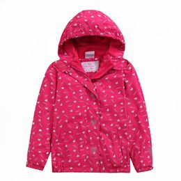 Spring and Autumn Girls and Children Lined with Polar Fleece Storm Jacket Detachable Hat, Windproof Rain Jacket