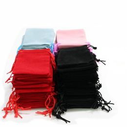 100PCS Velvet 5 7 Black Red Jewelry Gift Bags Christmas Pouch Whole Cotton Drawstring Blue Pink Wedding Gift225g