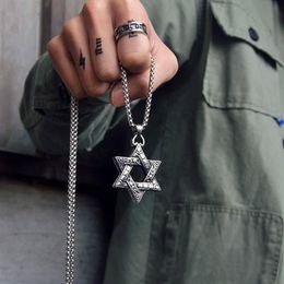 Pendant Necklaces Kpop Star Of David Israel Chain For Men Women Judaica Silver Color Hip Hop Long Jewish Jewelry Boys Gift285R