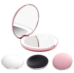 LED Light Mini Makeup Mirror Compact Pocket Face Lip Cosmetic Mirror Travel Portable Lighting Mirror 1X5X Magnifying Foldable Y203835912
