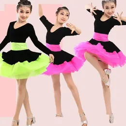 Stage Wear Professional Girl Long Sleeves Latin Dance Dress Children Ballroom Dancing Kids Salsa Rumba Cha Tango