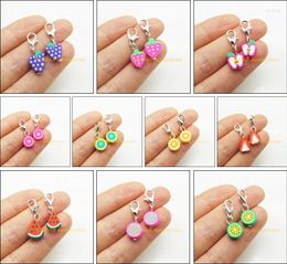 Charms 30Pcs Silver Plated Clay Mixed Fruits Pendants With Lobster Claw Clasps