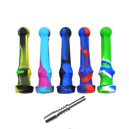 Silicone Smoking Pipes 14mm Nectar Collecter Kit With Staineless Steel Nail Tip Dab Oil Rig Water Pipe Bongs