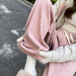 Women's Pants Milkshake Glutinous Rice Wide-leg Cashmere Strips Fall Winter Plus Velvet Soft Waxy Drape Straight Casual