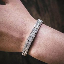 New 8MM Iced Out Bracelet Square Charm Cubic Zirconia Hiphop Gold Silver Color CZ Bracelets Bling Bling Mens Fashion Jewelry249E