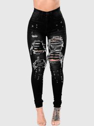 Ripped Jeans Women High Waist Ladies Denim Pants Woman Black Skinny With Holes 231229