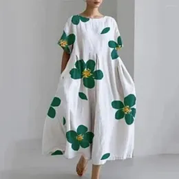 Casual Dresses Floral Print Dress Bohemian Style Women's Summer Midi With Bright Colour Matching O Neck Oversized A-line Design For Beach