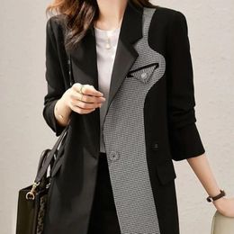 Women's Suits Long Plaid Slim Colorblock Blazers Clothing Black Outerwear Over Jacket Dress Female Coats And Jackets Cheque Deals Sale