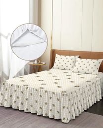 Bed Skirt Plaid Bee Insect Geometry Elastic Fitted Bedspread With Pillowcases Protector Mattress Cover Bedding Set Sheet