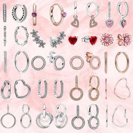 Hoop Earrings 925 Sterling Silver Pave Moments Heart Shaped Eternal Elegant Charming Crown Fashion Women's Jewellery Gift