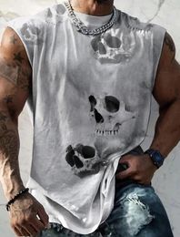 Men's Tank Tops Four Seasons Y2K Outdoor Running Breathable Fitness Quick Dry Fashion Casual Skull Printed Sports Vest Men Sleeveless Shirt