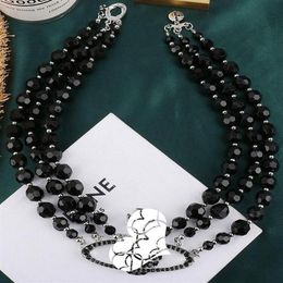 selling new European and American catwalk stars with three-layer pearl full diamond satellite necklace black necklace clavicle210I