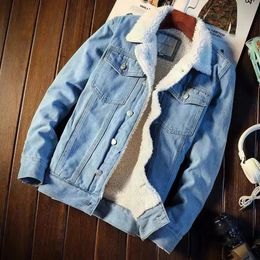 Men Jean Jacket Thicken Lamb Cashmere Lining Solid Color Coldproof Outerwear Winter Single Breasted Denim Coat Streetwear 01 231229
