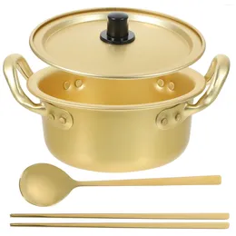 Double Boilers Housoutil Ramen Pot 1 Set Korean Cooking Lid Spoon Chopsticks Traditional Aluminum Instant Ramyun