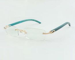 Plain glasses frame 3524012 with teal wooden legs and 56mm lenses for unisex8419243