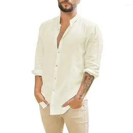 Men's Casual Shirts Long-Sleeved Summer Solid Colour Stand-Up Collar Beach Style