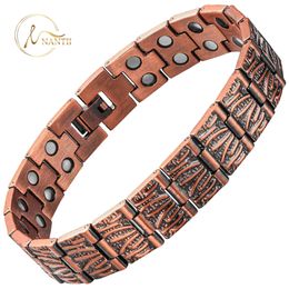 Bracelets Men Vintage 99.95% Pure Copper Pain Relief Bracelet Double Row Ultra Strength Magnetic Therapy Health Care Hand Chain Jewellry